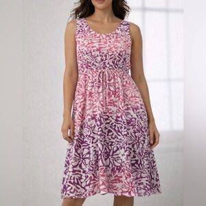 BlueGinger Women's Sleeveless Pink & Purple Floral A-Line Midi Dress Rayon XXL